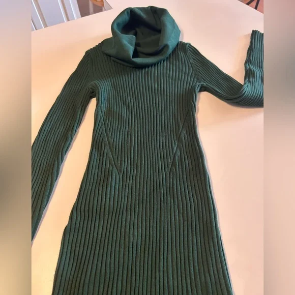 Cowl Neck Ribbed Sweater Dress, Forest Green, soft, lots of stretch, Sz S - Picture 5 of 8